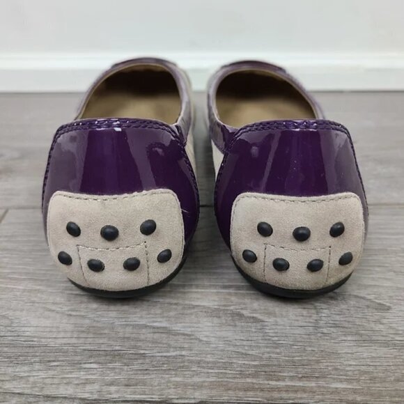 TODS Cream Suede & Purple Patent Leather Embellished Cap Toe Ballet Flats Sz 5.5 - Picture 10 of 15